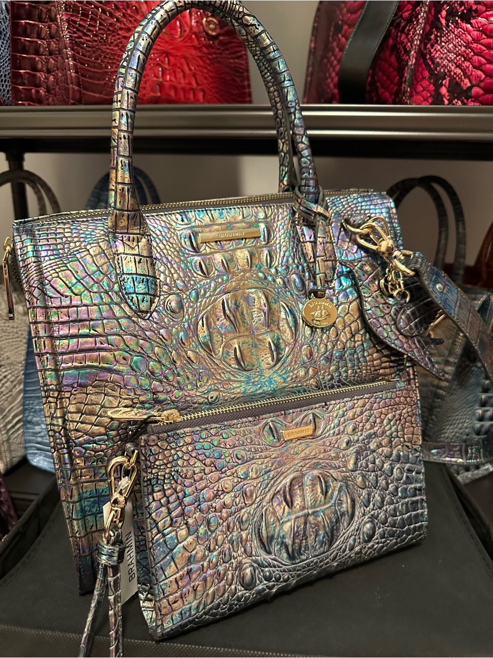 RARE Brahmin Mother of Pearl Holographic, Iridescent Large Caroline - Picture 14 of 16